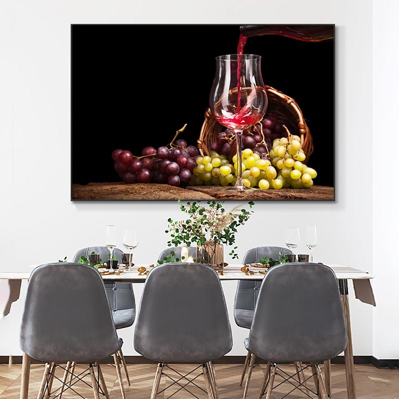 Wine Glass Bottle Posters and Prints Canvas Painting Wall Art Pictures for Dining Room Home Decor Grapes Wooden Barrel Cuadros