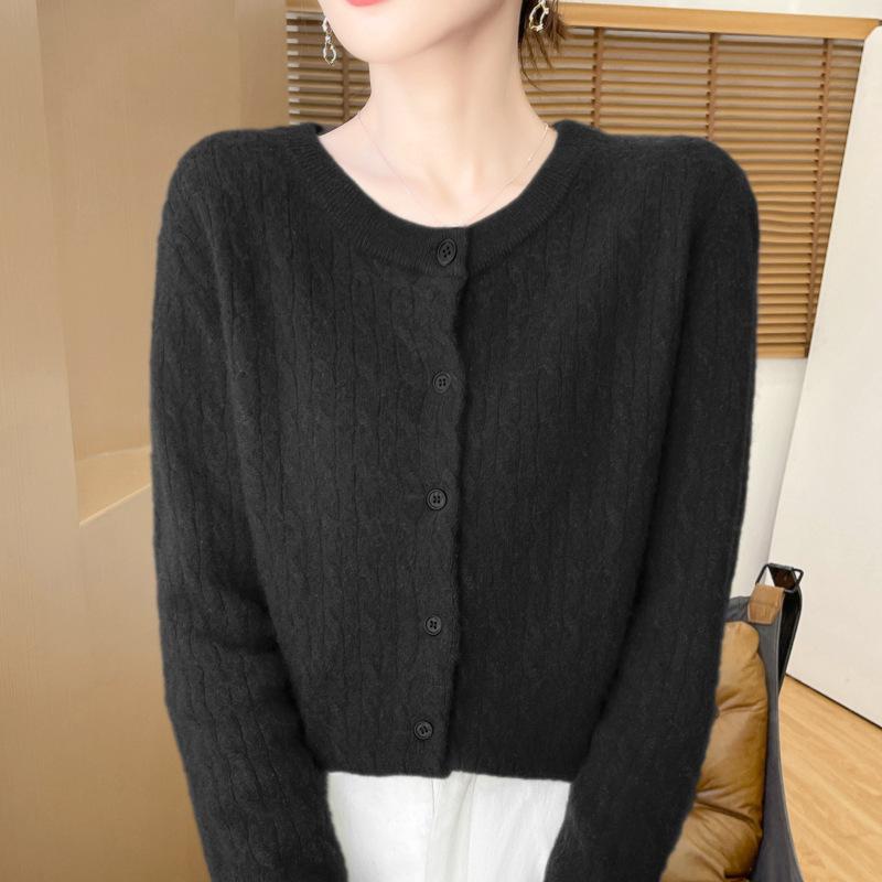 Podzimní dámské pletené zboží Kulatý výstřih Kroucený kardigan Svetr Bunda