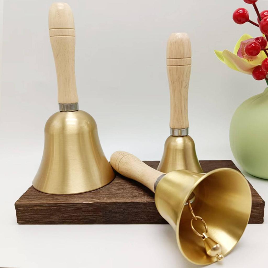 Wooden Handle Bell Polished Finish Brass Hand Bell Music Accessory Sturdy Cue Tool Easy to Clean for Classroom