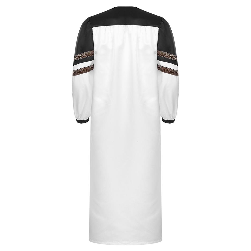 Mens Choir Robe Halloween Cosplay Theme Party Costume V Neck Embroidered Stripes Long Sleeve Clergy Gown