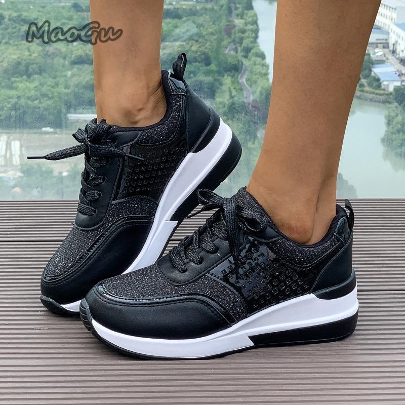 Fashion Thick Bottom Lace-up Round Head Color Matching Sneakers Fashion Non-slip Breathable Sports Casual Shoes Women's Shoes Size 36 43