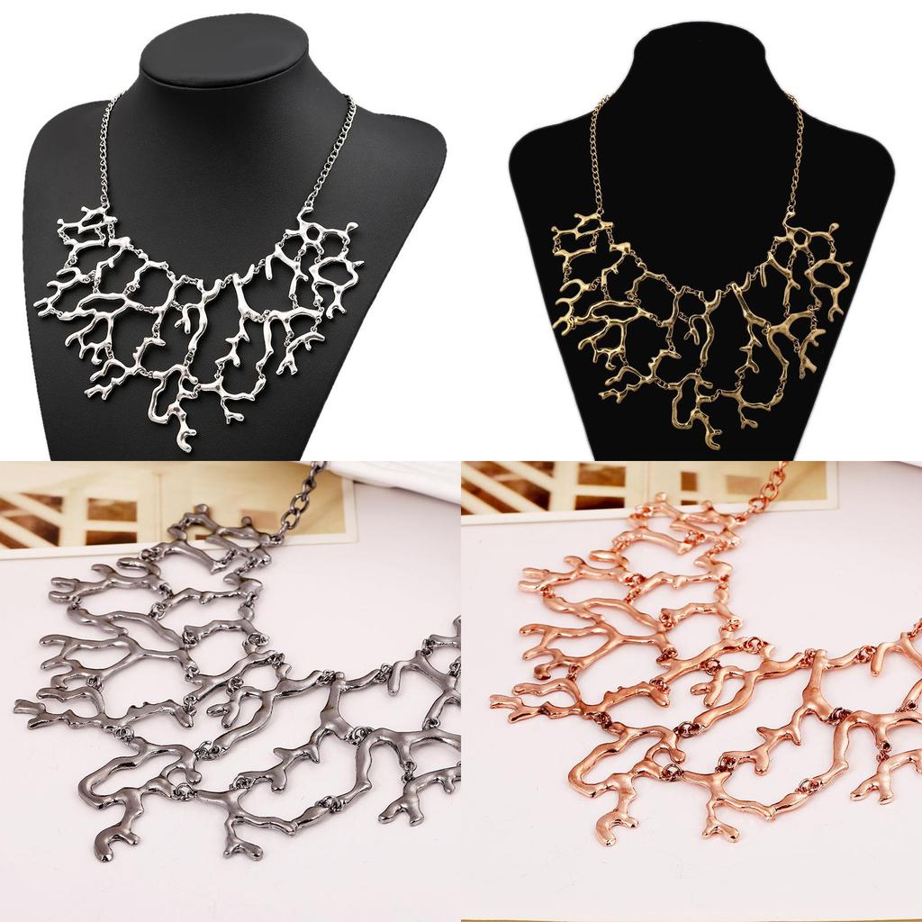 Fashion Solid Color Coral Shaped Women Metal Necklace For Retro Jewelry Lovers