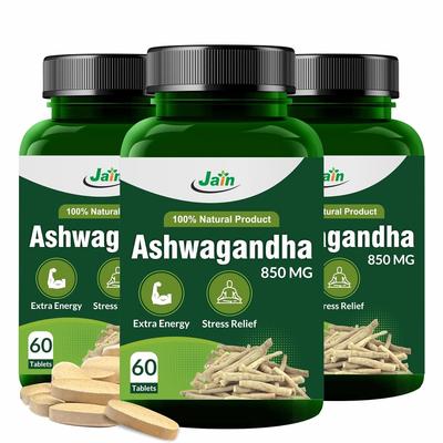 Jain Ashwagandha Tabletten 850mg 60 Stück X 3er Packung | Natürliche Stressunterstützung & Energie-Booster Nahrungsergänzungsmittel