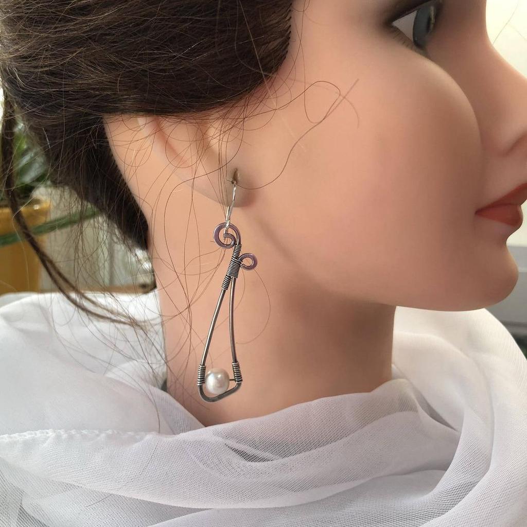 Bohemian Style Long Silver Earrings with Pearls - Creative Retro Design, Perfect Christmas Gift.