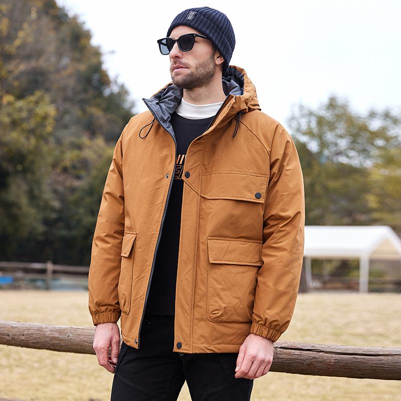 Down jacket men's winter new fashion big pocket hood cold protection thickened warm fashion trend jacket men's clothing