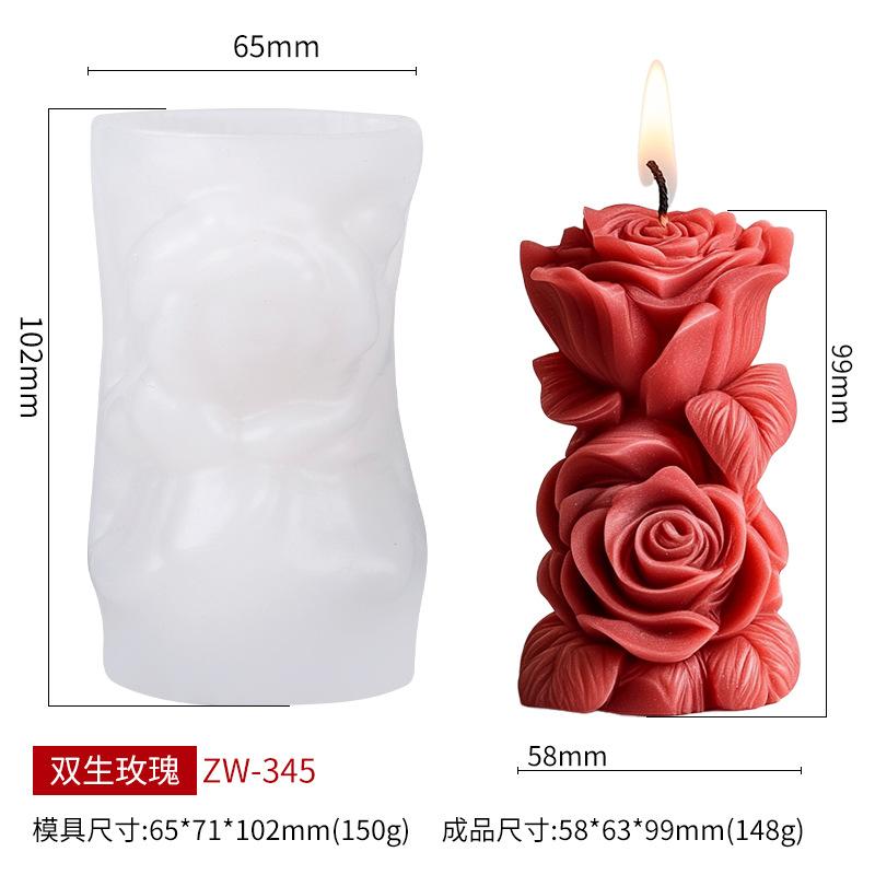 Doppelrose Aromatherapie Kerzenform Handgemacht 3D Valentinstag Stil Expansionssteinform Kuchen Backen Hochzeitsdekorationswerkzeug