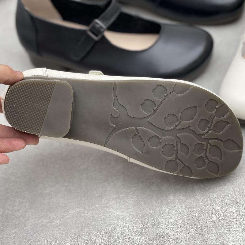 Johnature Handmade Genuine Leather Round Toe Pumps Minimalist Solid Color Soft Cowhide Women's Low Heels Shoes