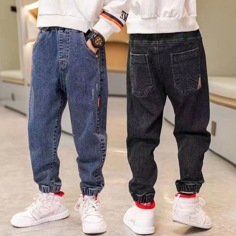 Boys' Jeans Plus Velvet Autumn and Winter Big Children's Trend Pants All-in-one Velvet Children's Trousers