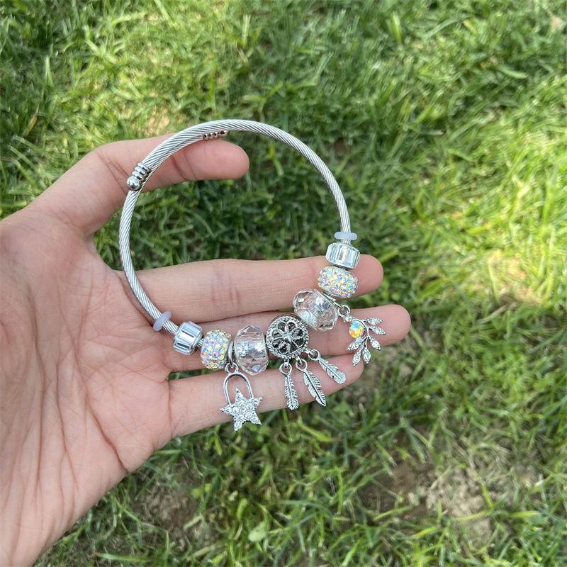 Panjia Dora Women's Stainless Steel Beaded Bracelet - European American Versatile Luxury Jewelry