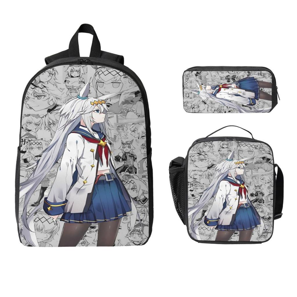 Uma Musume Cinderella Gray Kids Backpack Lunch Box Pencil Boxes for Boys Girls Preschool Backpacks Schoolbag Bookbag Set