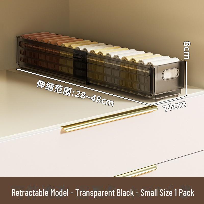 Retractable Wardrobe Organizer: Built-in Partition Box for Socks, Underwear, and Clothing Storage.