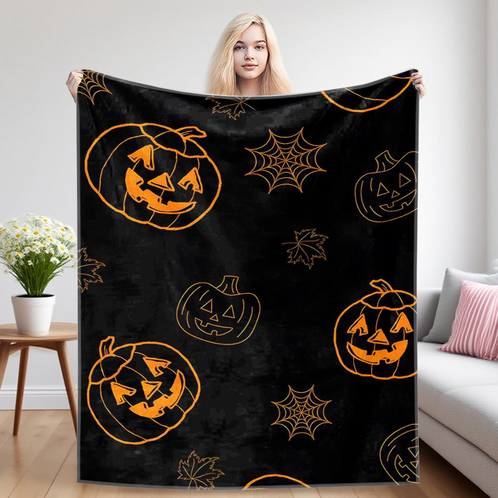 Jack-o-lanterns Sofa Specific Soft Flannel Blanket, Universal Plush Gift Blanket For All Seasons