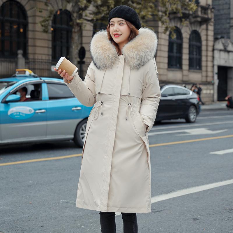 Winter Women's Plus Velvet Slim Fit Parka with Large Fur Collar Long Coat