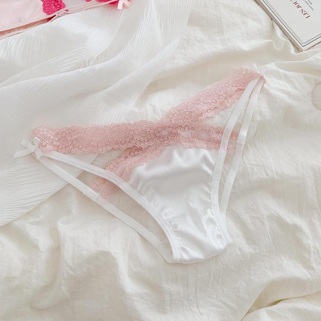 Rose Pink Low-Waist Lace Bow Sexy Breathable Panties