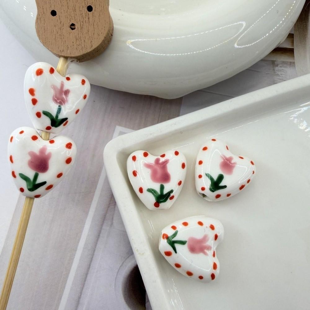 5pcs/set Small Heart Shape Ceramic Beads Double Sided Porcelain Beads  Bracelet