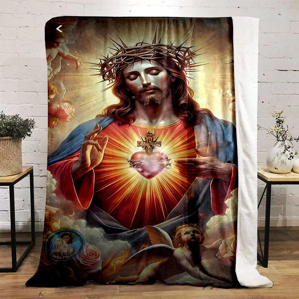 Sacred Heart Jesus Cherub Blanket bedroom Blanket for Livingroom Couch lunch break Soft throw for Friend's festival Gift