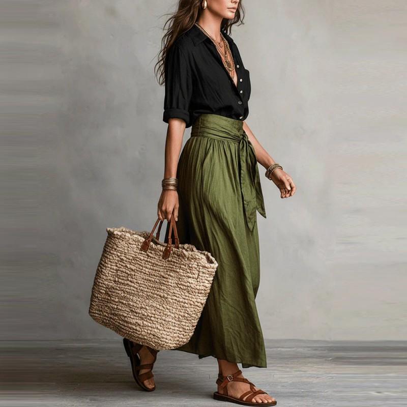 Women's Wear Loose All-match Collar Waist Ruffled Temperament Dress Two-piece Set