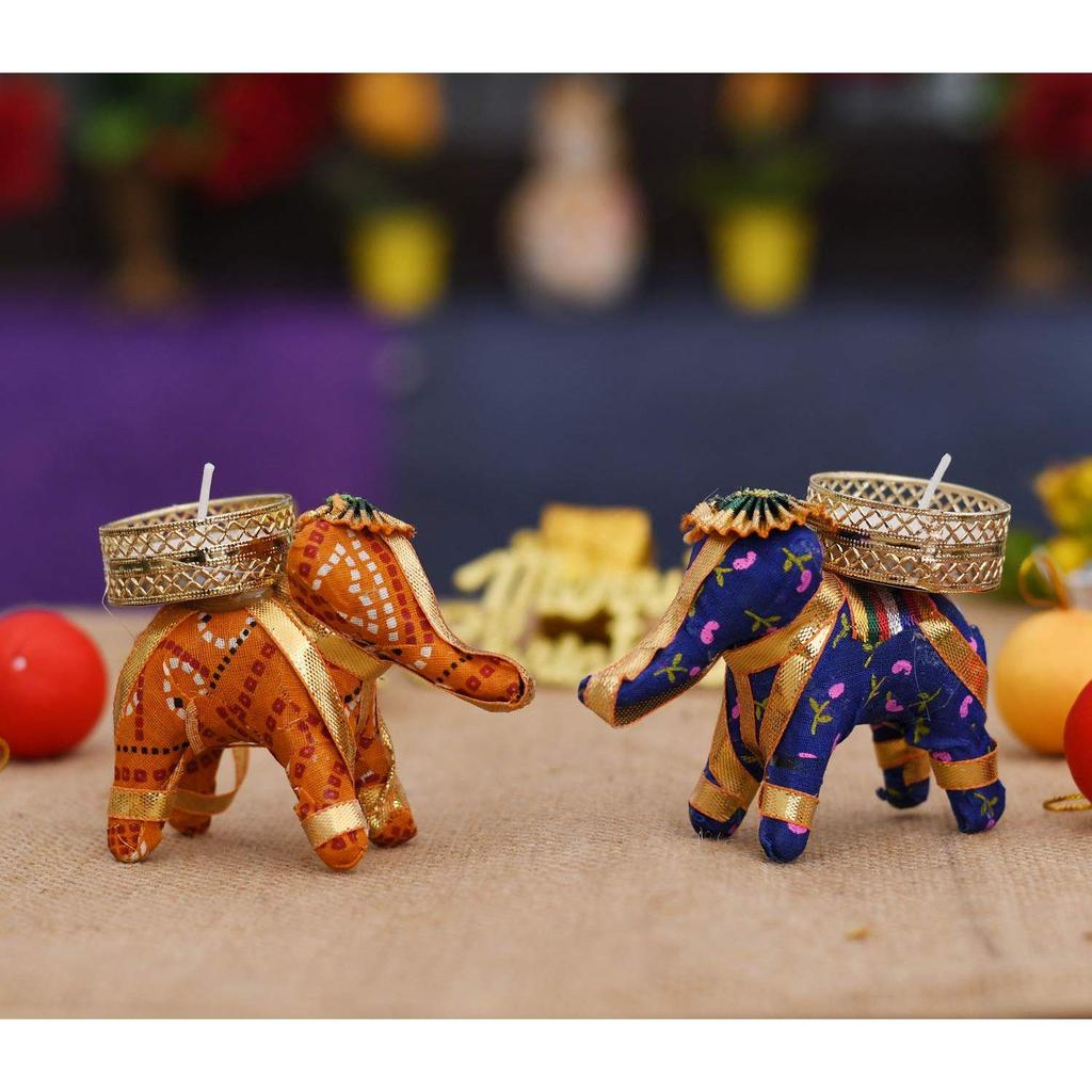 Cotton Elephant Design Tealight Candle Holder, Pack of 2