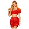 Womens Waterproof Vinyl Ruffled Pajamas Set Short Puff Sleeve Crop Top Bloomers Shorts
