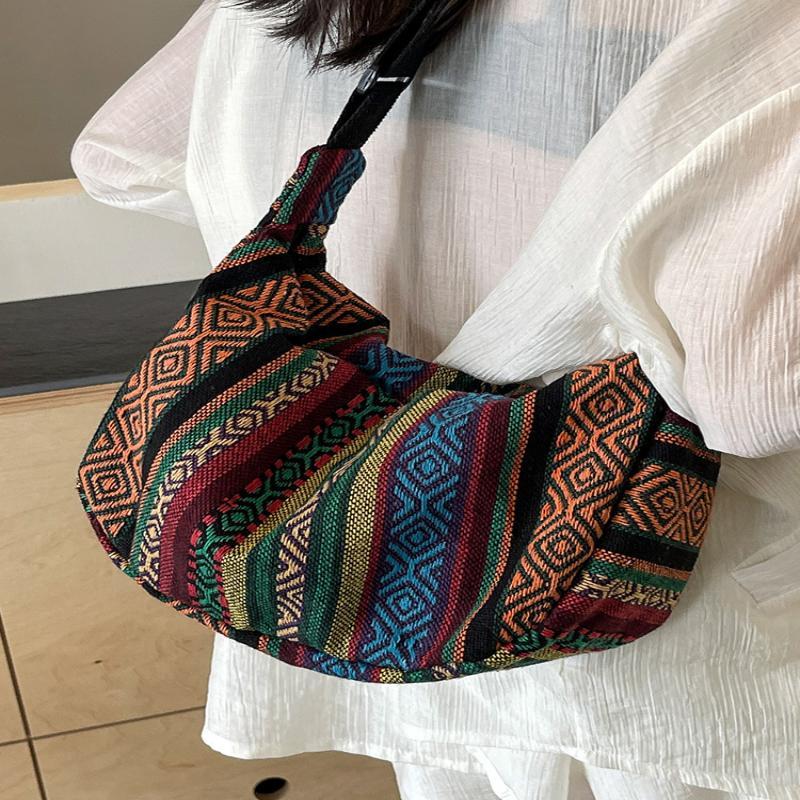 1Pcs Tribal Style Shoulder Bag Foldable Crossbody Striped Pattern Flag Theme Hand Washable Crossbody Bags