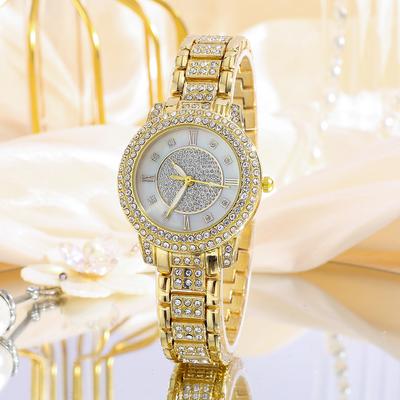 Luxury Women Gold Watch Fashion Steel Female Party Wristwatch Elegant Diamond Gold Watch Office Ladies Rhinestone