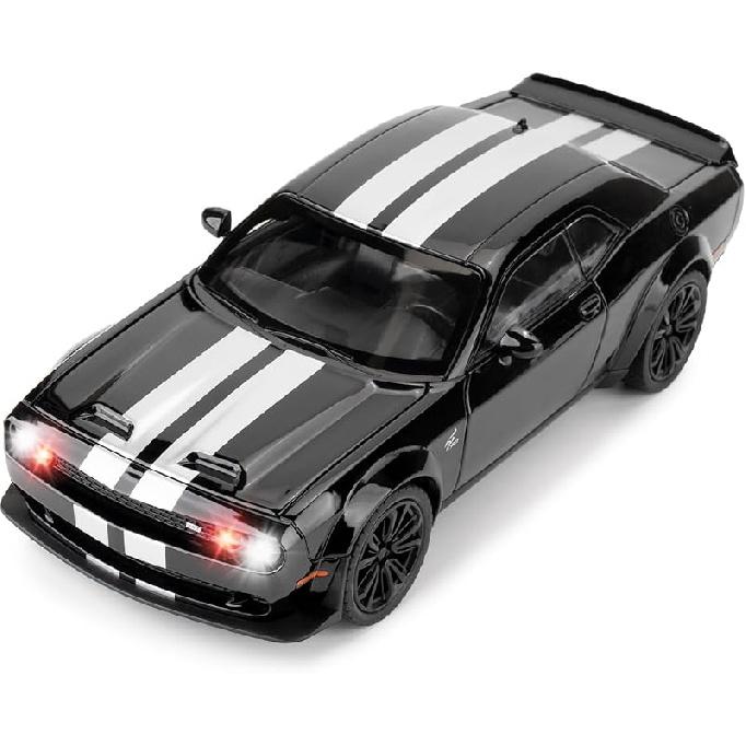 Compatible for Dodge Challenger SRT Hellcat Car Model, 1:22 Die-Cast Toy Car with Sound and Light, Pull Back Model Vehicle Toy for Adult Kids (White) чёрный