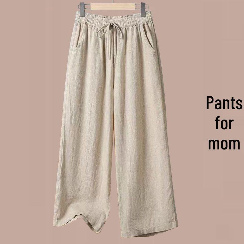 2026 Summer Women s Cotton Linen Wide-Leg Pants: Petite, Loose, Breathable, Casual Straight-Leg Style L: 50-57.5 kg