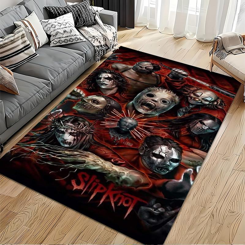 Area Rug, Slipknot Band Members Masks Red Group Illustration Poster Print, Man Cave Decor, Non-Slip Mat