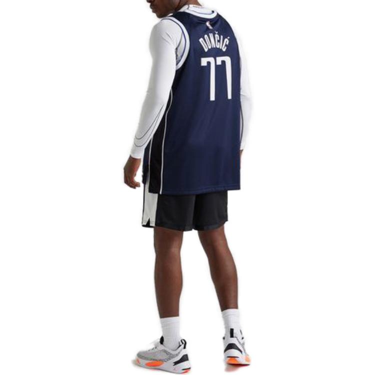 Jordan Pure Color Logo Print Mesh Basketball Jersey, Luka Doncic #77, Dallas Mavericks Men Jerseys Navy-Blue DO9523-420