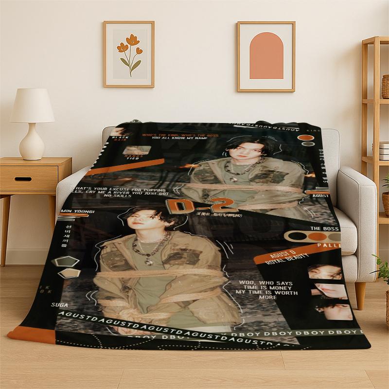 Kpop B-BTS SUGA Agust D Yoon Gi Flannel Blanket Soft Warm Throw Blanket for Bedroom Living Room Bed Travel Camping Picnic Gift