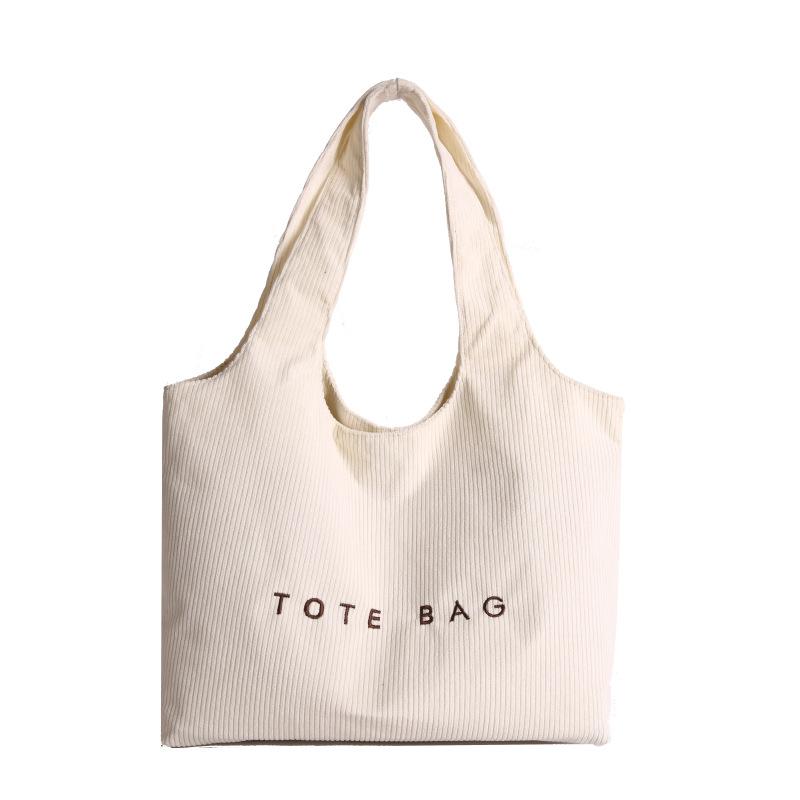 Casual Large-capacity Handbag Bag Women's 2025 New Embroidered Letter Tote Bag Corduroy Simple Underarm Bag