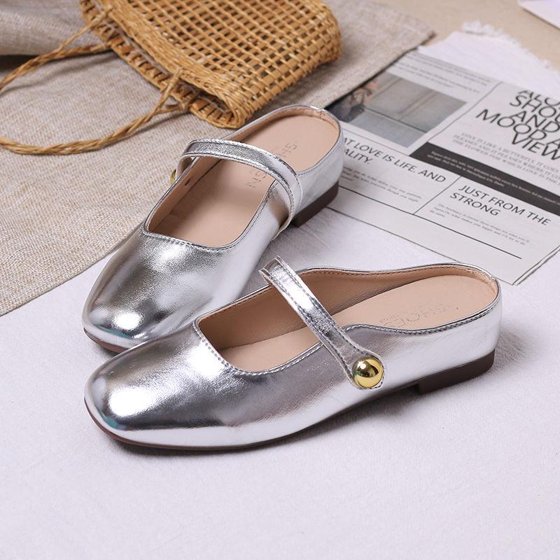 Silver inner heightening bag head half slippers women's outer wear 2025 summer new versatile small Mary Jane Mill shoes