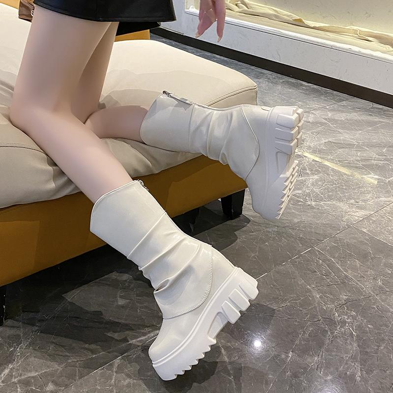New 9cm Platform Increase Women Ankle Boots Fashion Back Zippers Shoes Autumn Winter Thick Heel Non Slip Ladies Short Booties
