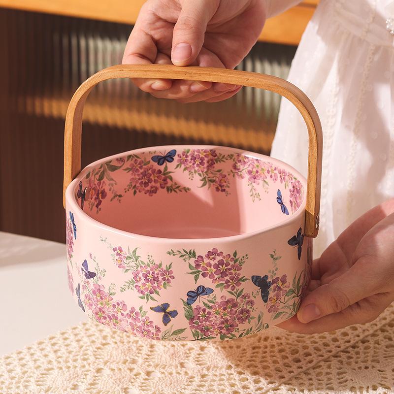 Blühender Keramik Tragbarer Obstkorb Hoher Wert Wohnzimmer Couchtisch Haushalt Obstschale Geschirr Snack Dim Sum Teller