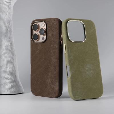 Magnetic Wireless Charging Phone Case for iPhone 16 16pro Max 14 15 Pro 13 12 Retro Flannel Fibre MagSafe Metal Lens Armor Cover