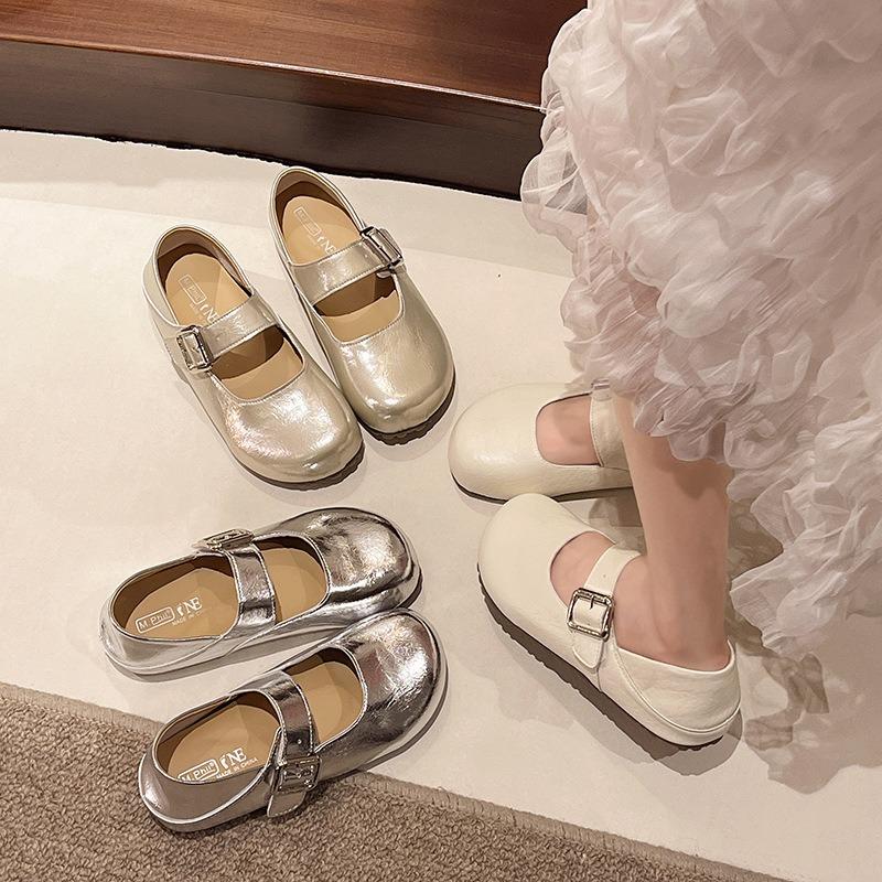 New Inner Height Increase Square Head Ballet Single Shoes Retro Small Leather Shoes Literary Style One Word Buckle Mary Jane Shoes