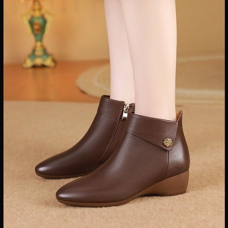 Осенние и зимние ботильоны женские на танкетке нескользящая мягкая подошва повседневная мода универсальные одиночные ботинки ботинки с флисом и теплой хлопковой подкладкой 41 2490₽