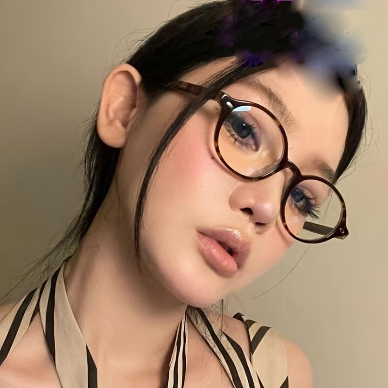 Chic Oval Anti-Blue Light Glasses for Women Retro Korean Style with Clear Lens