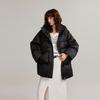 ELLE French Warm Solid Color Hooded Basic Down Jacket Women outerwear Black EY49322