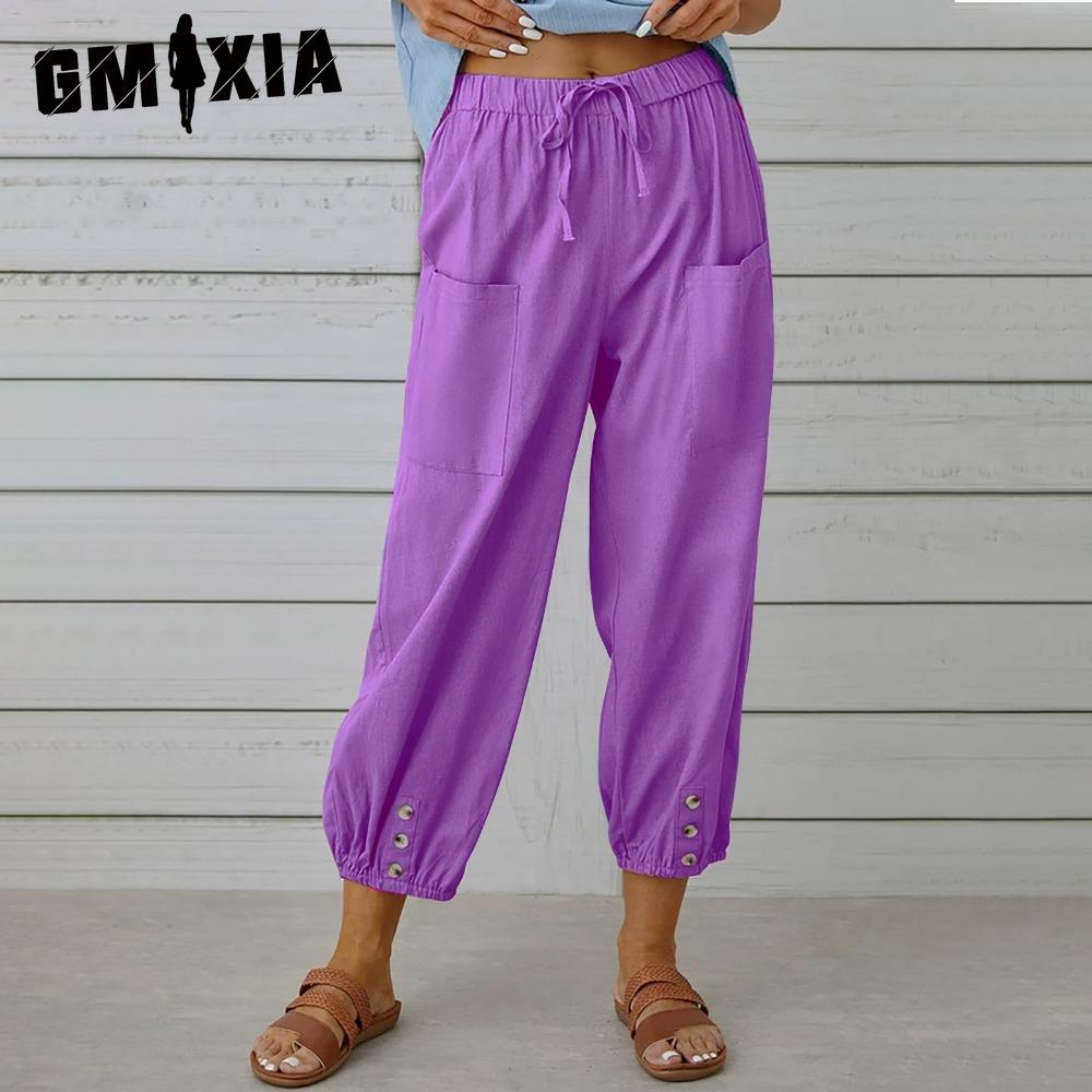 

GMXIA 12 Color Women s Fashion Casual Solid Color Print Pants & Capris XXXXXL фиолетовый