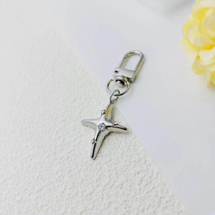 Hollow Star Charm Pendant Keychain Stylish Crystal Star Moon Keychain Car Keyring for Women Bag Ornament Backpack Decors