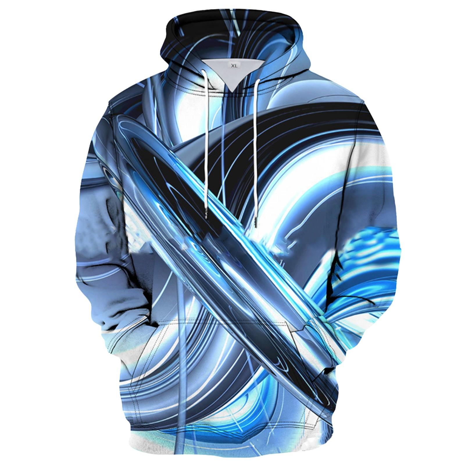 

Чоловічий вільний світшот з капюшоном і принтом. Чоловічий повсякденний модний спортивний світшот L синій