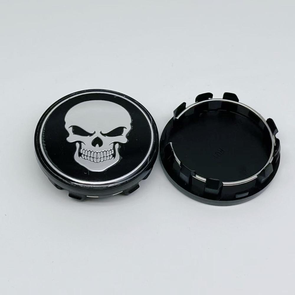 4pcs 59MM ( 55MM I.D ) Car Wheel Center Caps With Skull Logo Emblem Rim Hubcaps Cover Wheels Hub Lid Replace Styling Accessories