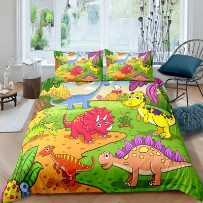 Cartoon Dinosaurier Bettbezug King Queen Kinder Jurassic World Stegosaurus Tyrannosaurus Bettwäsche Set 2/3 Stück Polyester Bettbezug