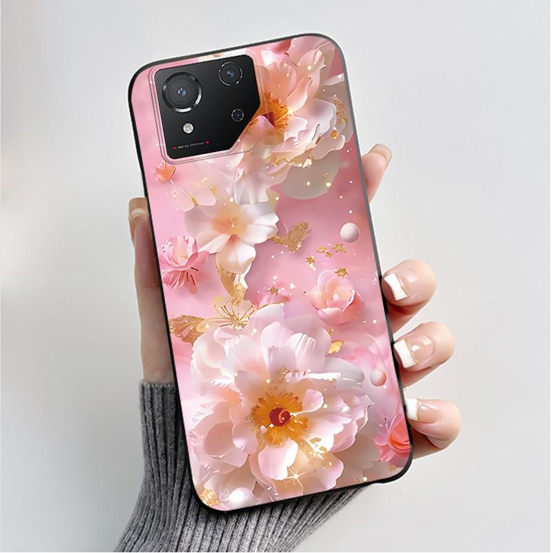 For ASUS ROG Phone 8 Case For ROG Phone 8 Pro Case Capa Soft Silicone Black Shell Cover Cute Flower Cartoon Printing Phone Cases