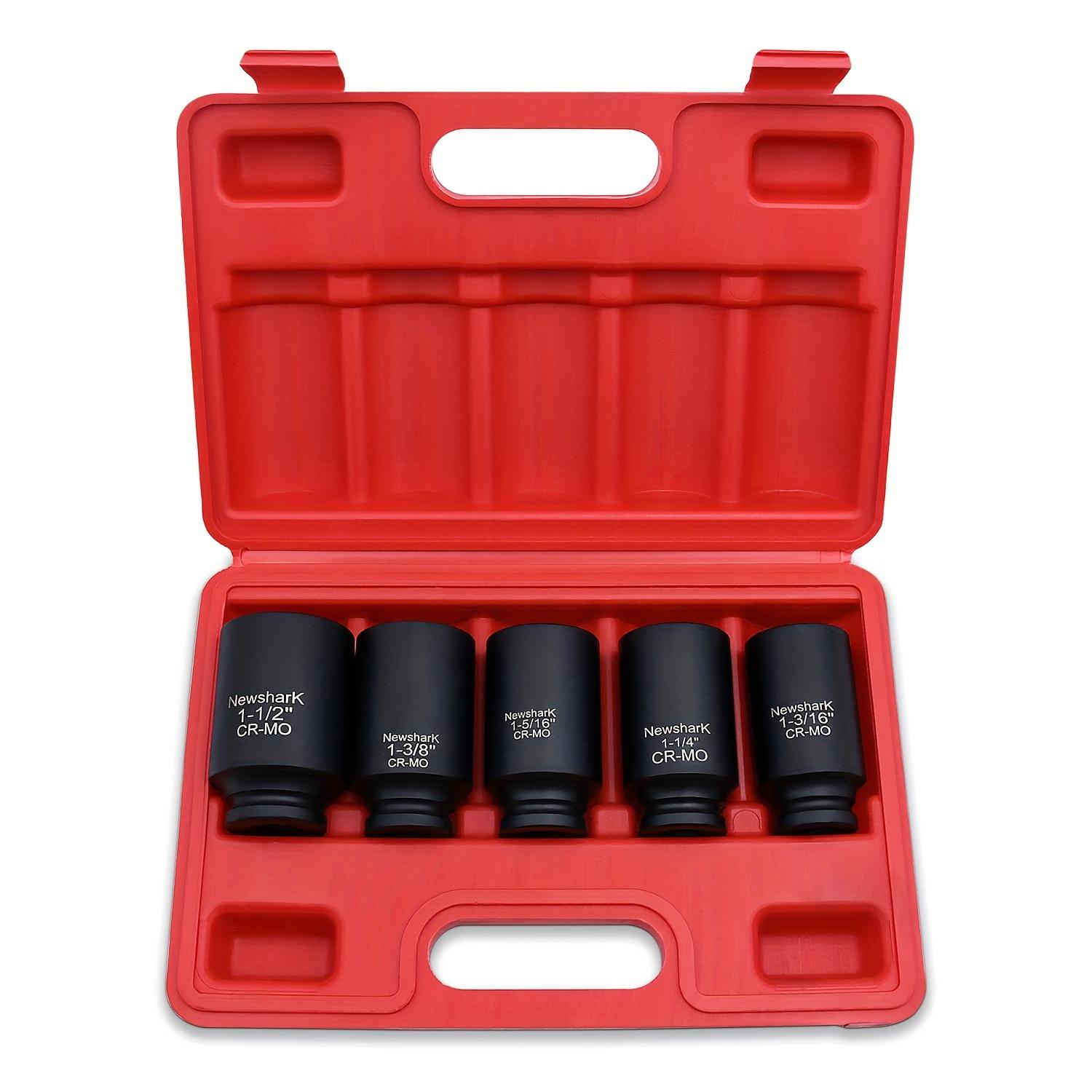 

5 шт. Набор ударных головок для гаек ступицы оси с глубоким профилем, привод 1/2 дюйма, 6-гранные, SAE, CR-MO, сверхпрочный набор ударных головок с портативным кейсом