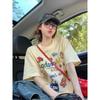 Milk Yellow Printed Crew Neck Short-sleeved T-shirt Women's New Spring Loose Design Niche Bottoming Top