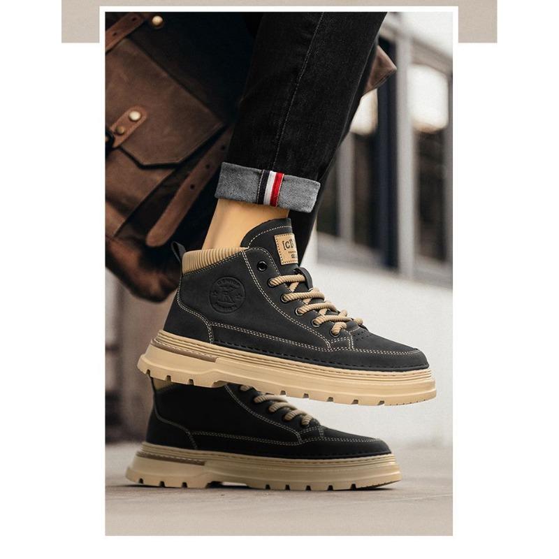 Martin Boots, Fleece-lined Thickened Warm Men's High-top Leather Shoes, Thick-sole Outdoor Snow Boots.