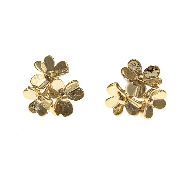 

[Vantaine] VINGTAINE triple flower earrings flowers titanium simple metal casual cute P69-2 (gold)