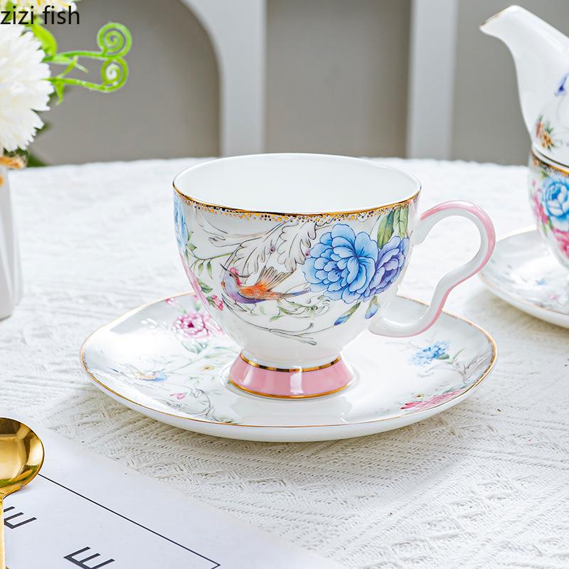 Flower and Bird Ceramic Teapot Kettle Coffee Pots Flower Tea Pot Heating Base Water Bottle Mother Child Pot Afternoon Tea Pots